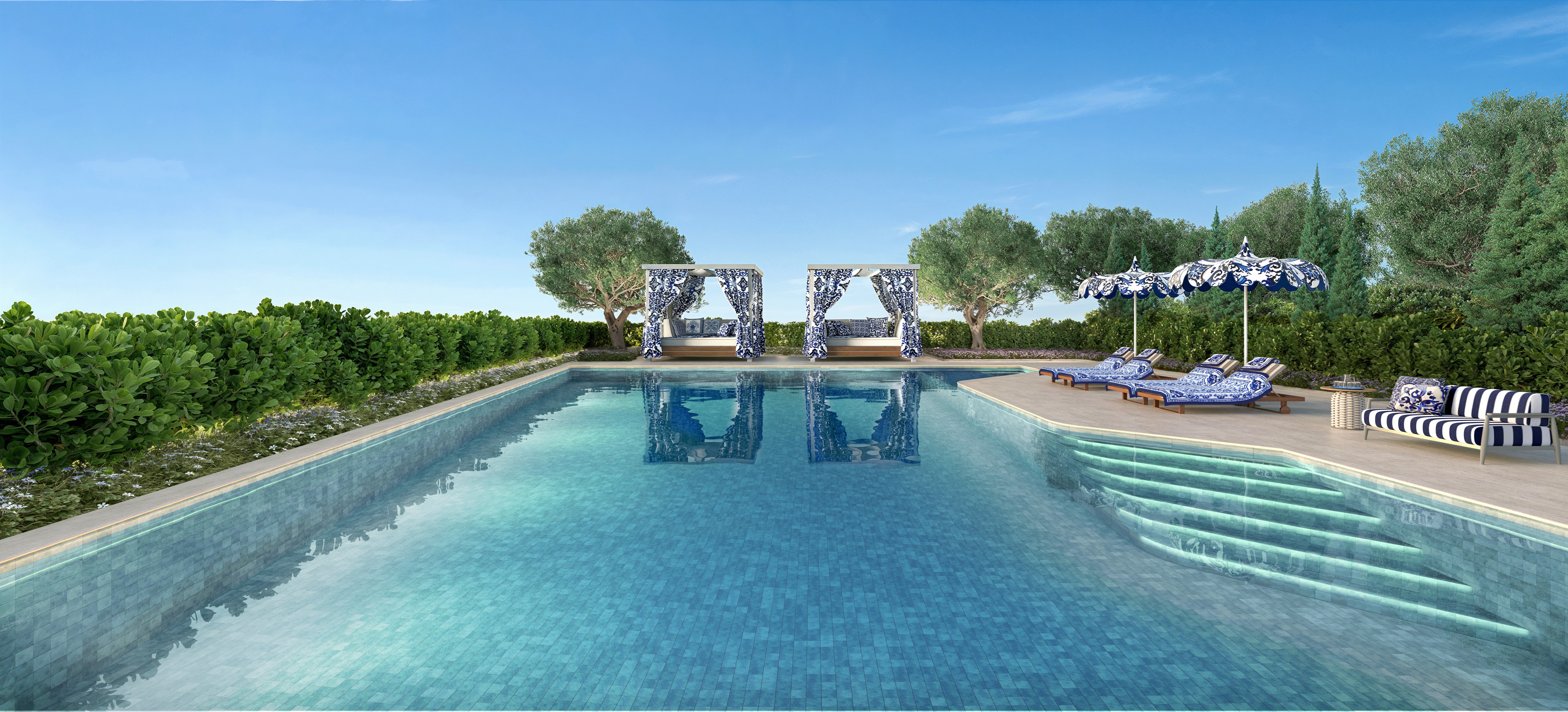 Curved modern skyscraper against a clear blue sky.