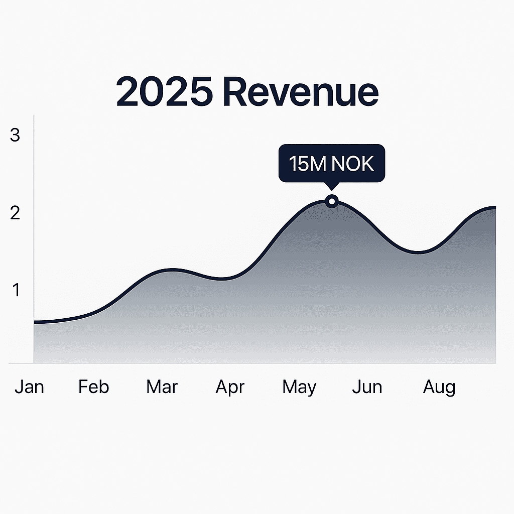 A young person with curly hair smiles at the camera while sitting in front of a laptop against a dark background.
