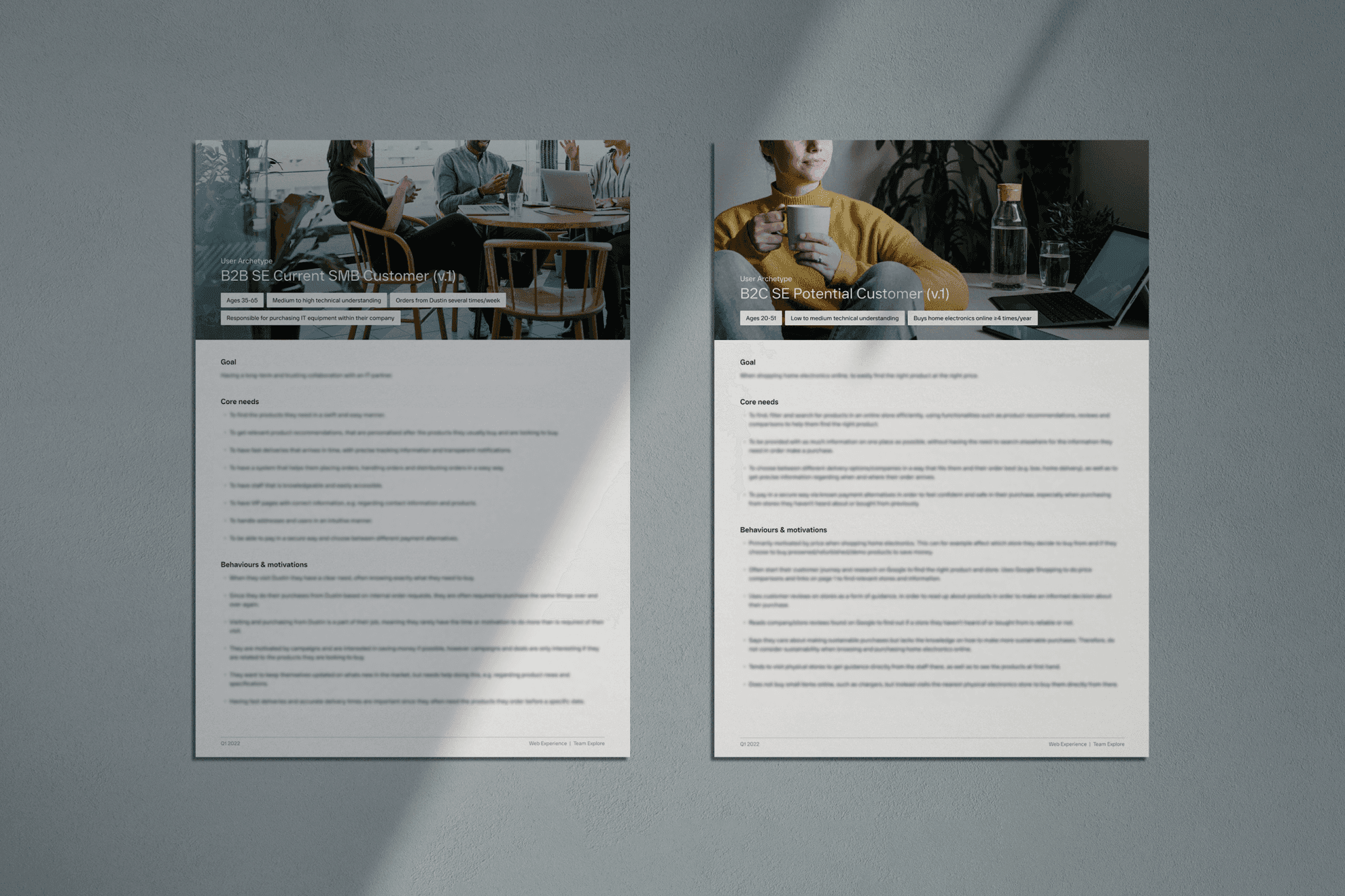 Mockup of the archetypes created for Dustin's B2B and B2C users.