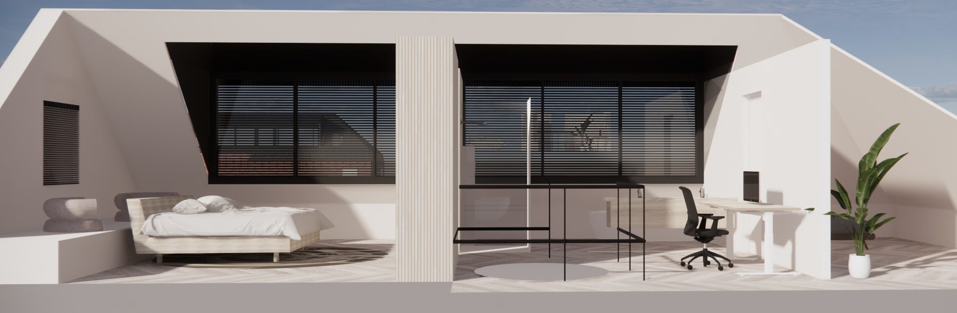 Luxe glazen aanbouw met industriële look en zwarte kozijnen – naadloze overgang tussen binnen en buiten.