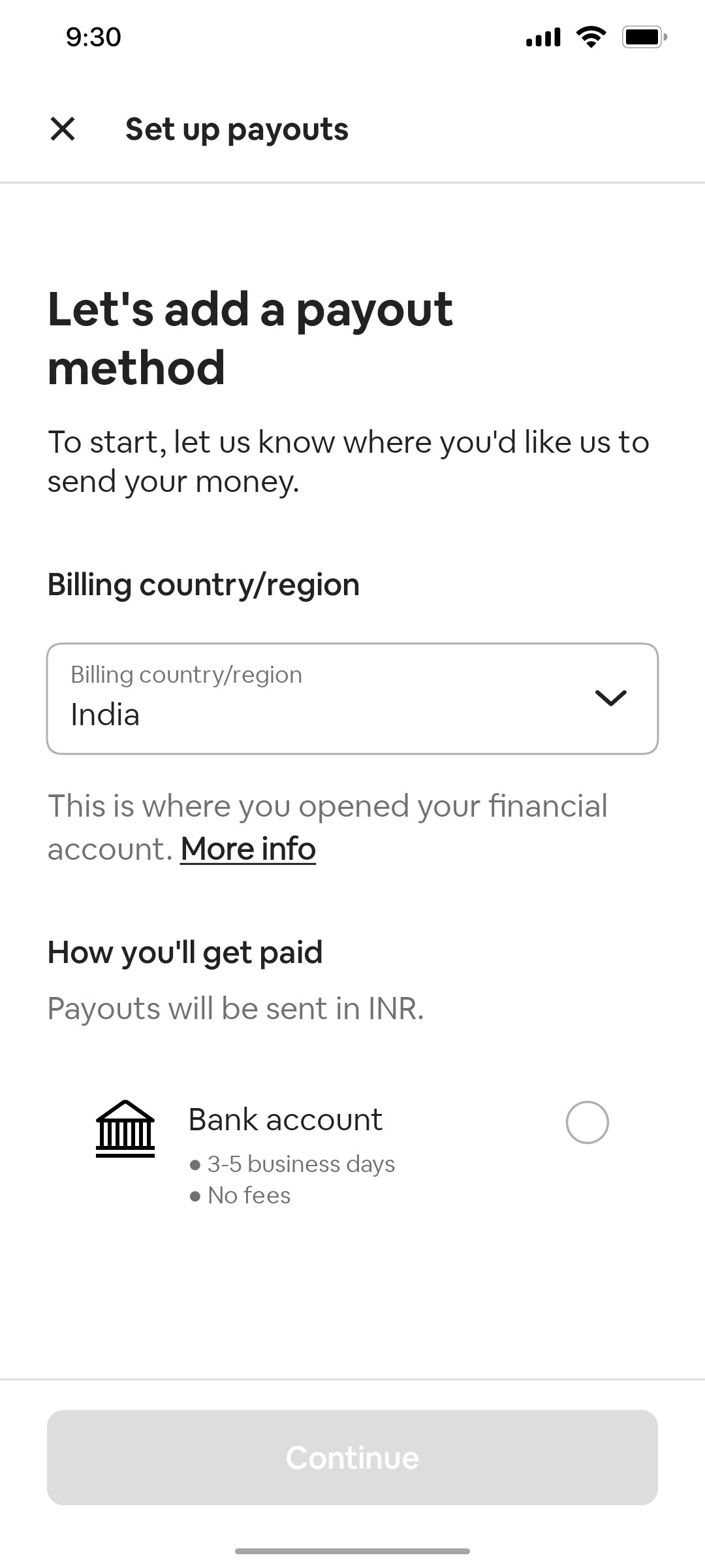 Airbnb Set up payout screen