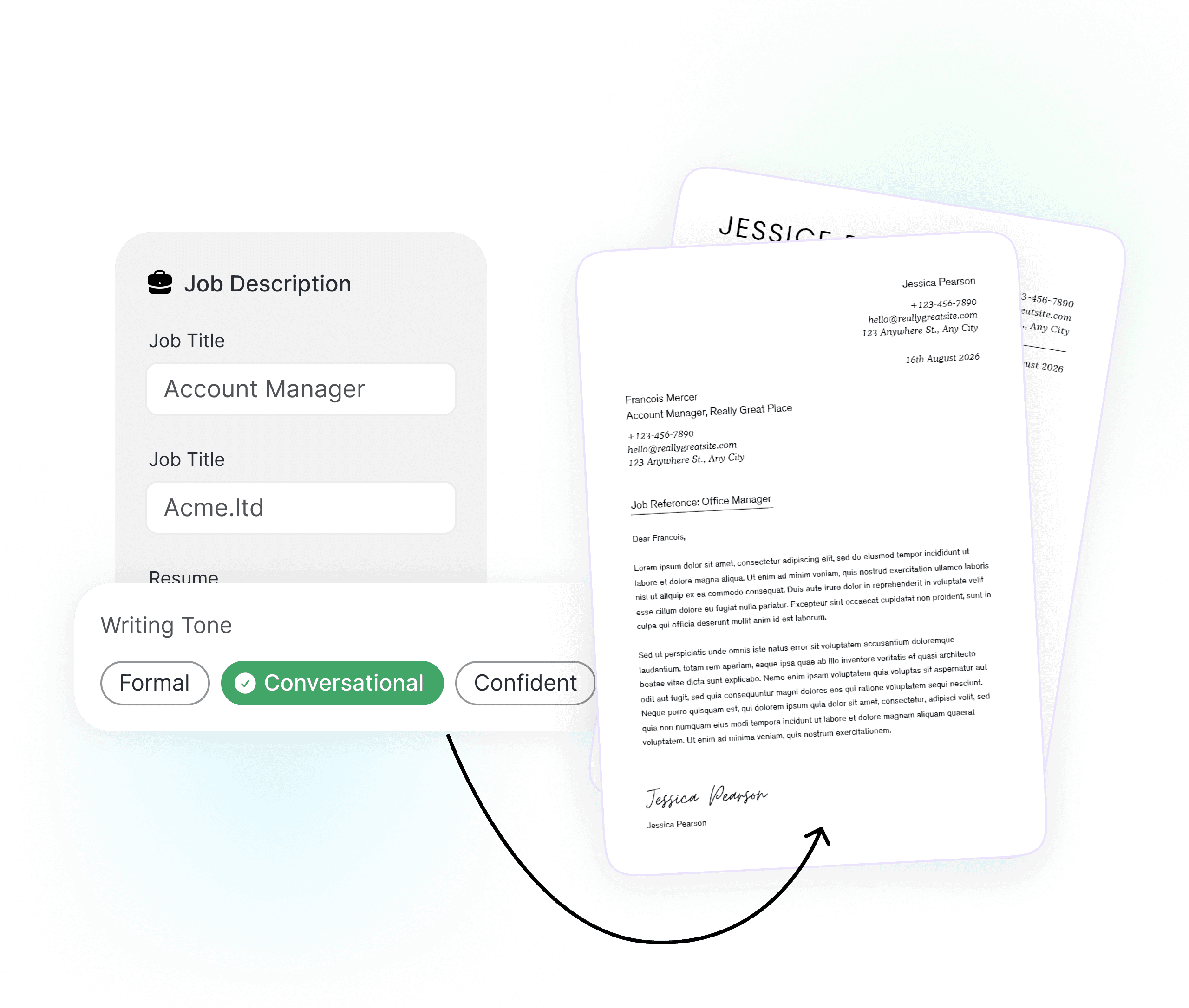 image representing generating tailored cover letters from the job description and resume