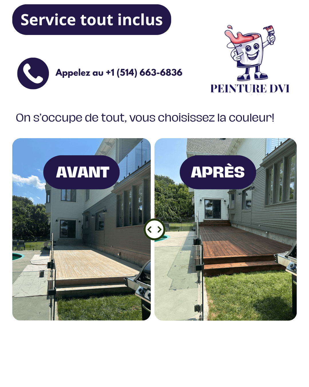 Avant et après teinture de bois