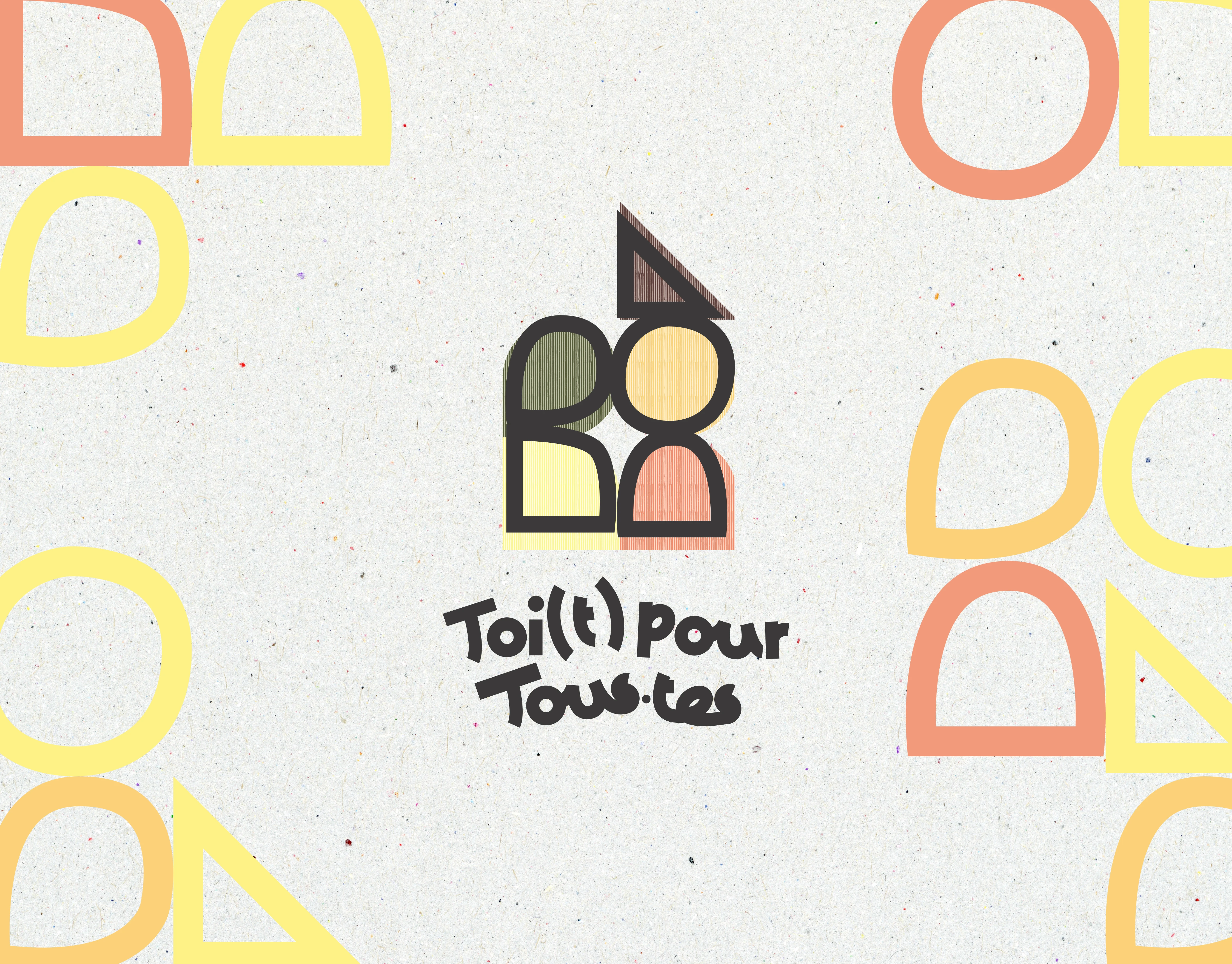 Logo coloré du projet solidaire Toi(t) pour tous.tes sur fond de papier recyclé. Design graphique engagé et éco-conçu par Tartelette Concept.