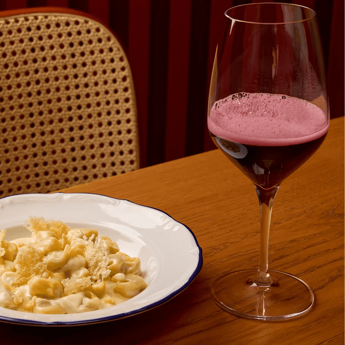 Glass of Lambrusco wine served with Modenese cuisine