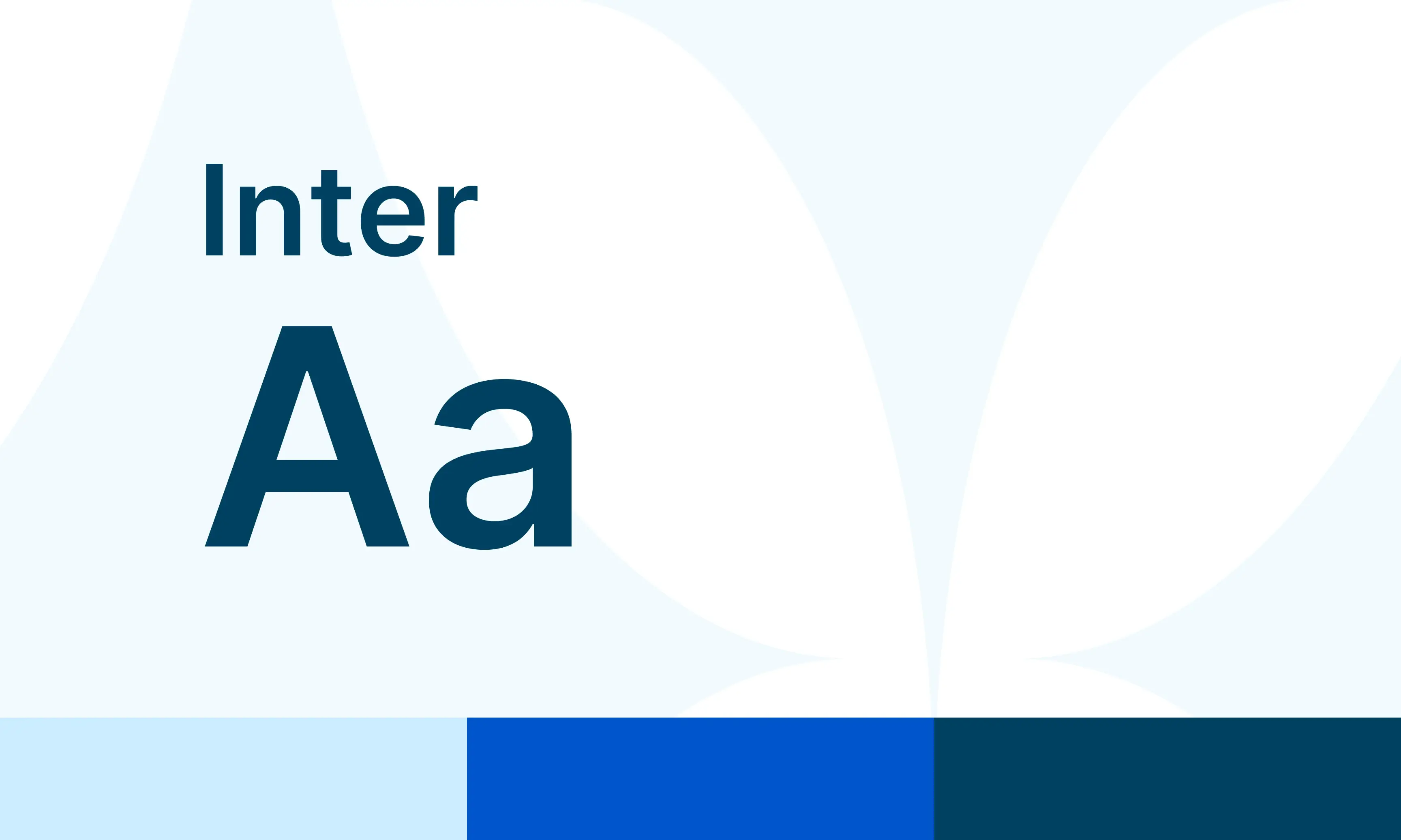 Typography sample displaying the Inter font with large uppercase and lowercase characters on a minimal blue and white graphic background.
