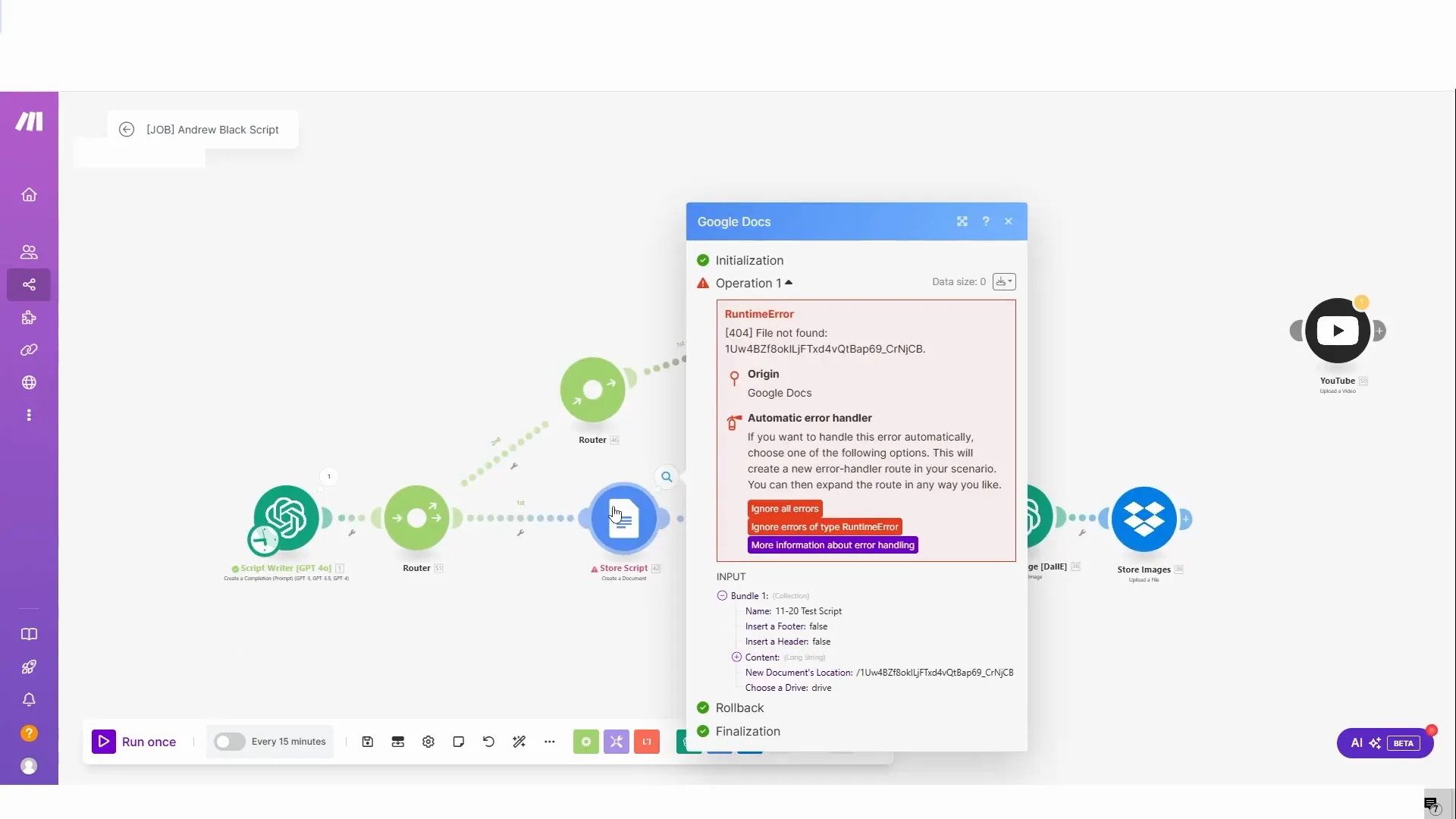 Running automation in Make.com