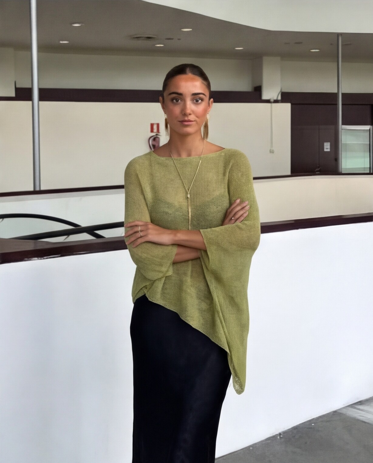 Olive Green Poncho with Black Fitted Pants