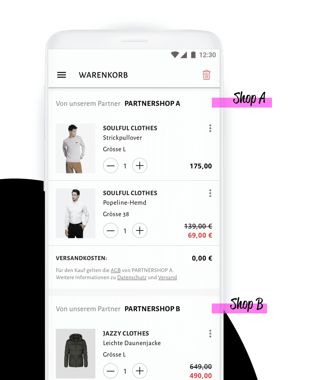 Ansicht der Universal Check Out Funktion der Mybestbrands App