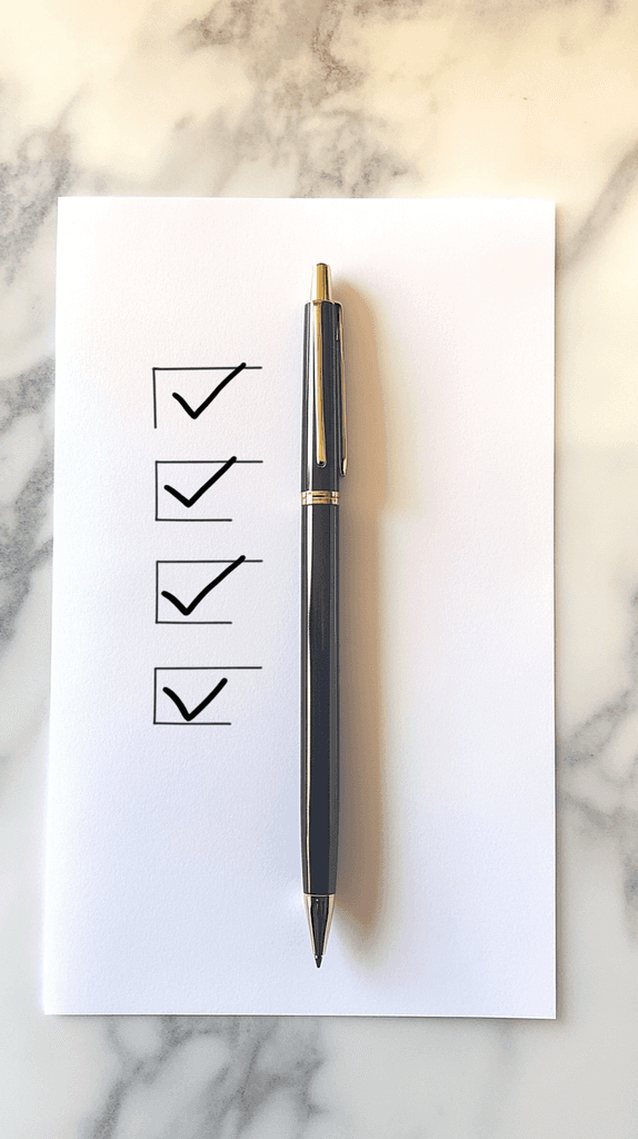 notepad and a black pen with checkboxes from estate planning law office in Overland Park, KS