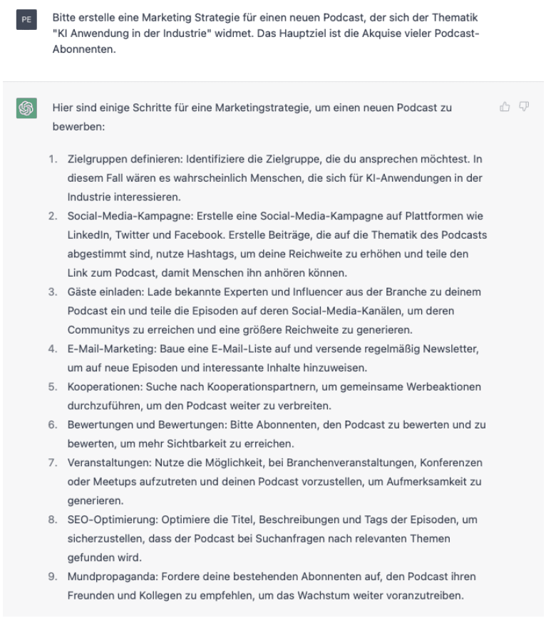 Schritte zur Marketingstrategie für die Promotion eines KI-Podcasts.