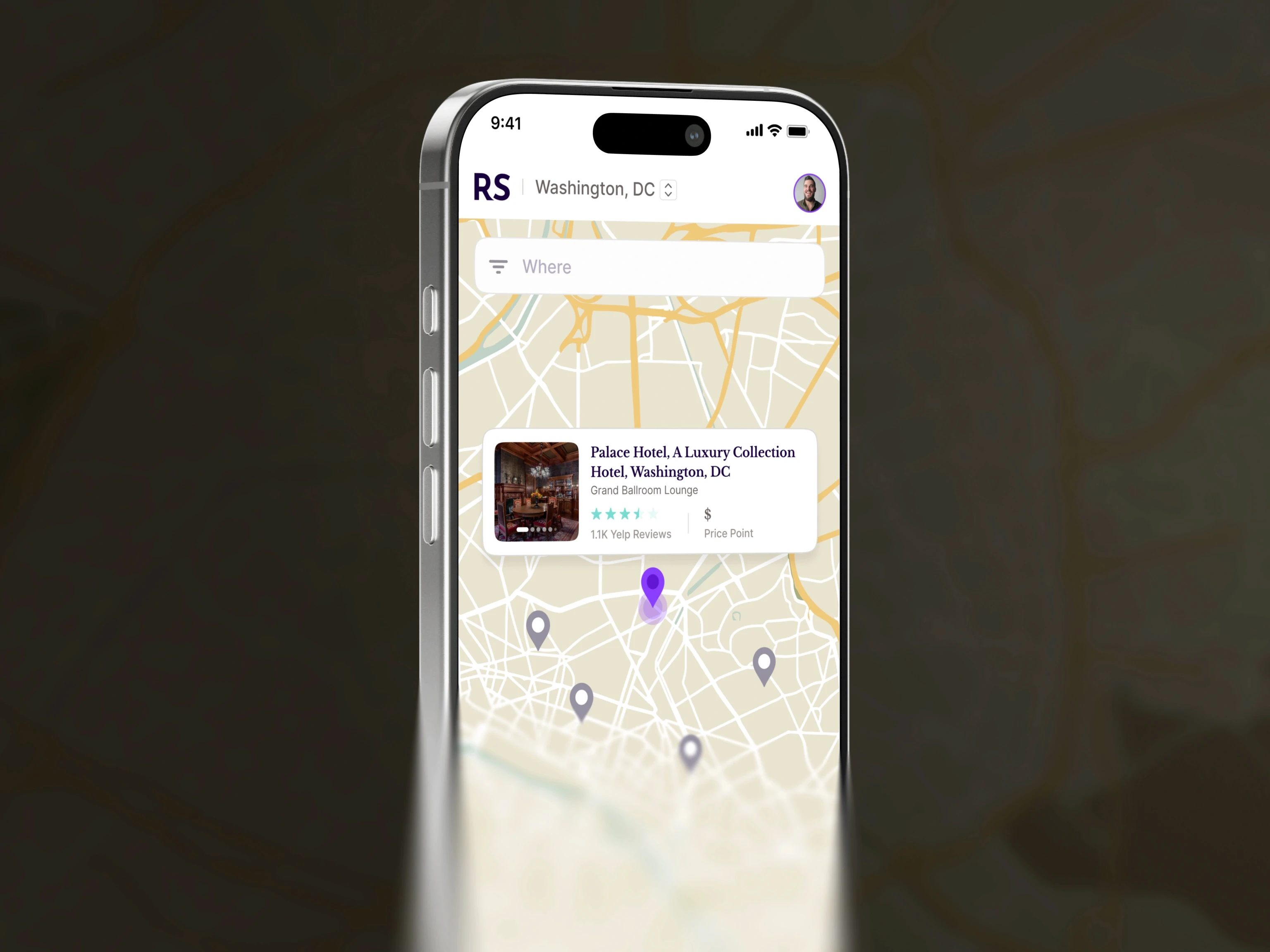 Revel Street venue discovery map on mobile