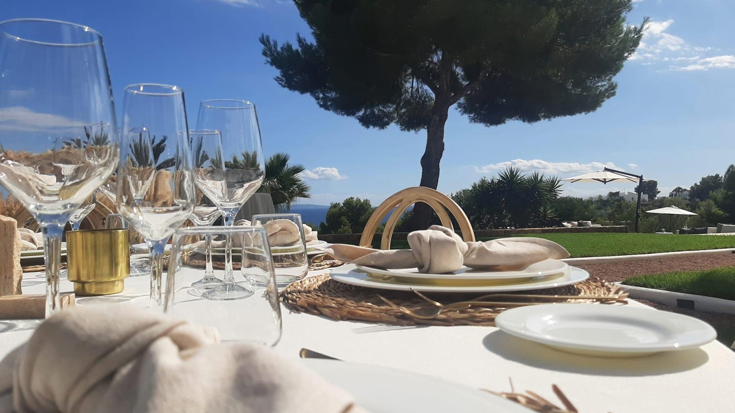 Table decoration detail for wedding events, exclusive luxury villa Ibiza estate property.