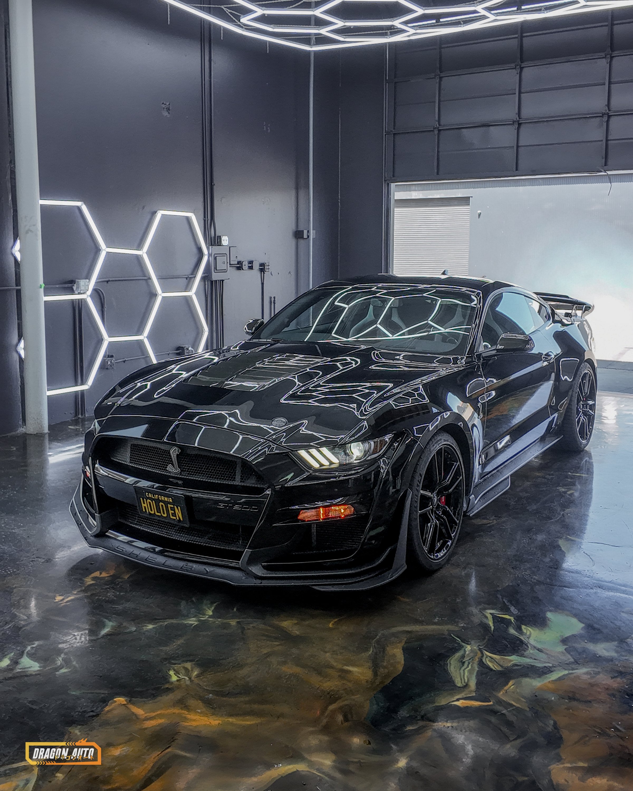 Black 2021 Ford Mustang Shelby GT500 with Icon Rocklear paint protection, exterior detail, Dragon Auto Milpitas