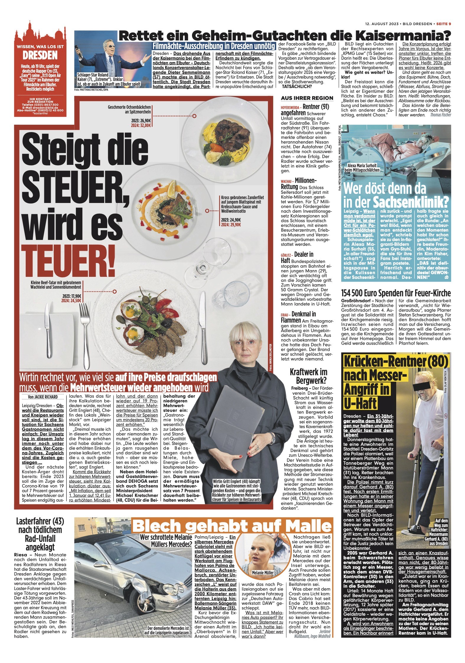 Zeitungsseite aus dem Dresdener Lokalteil 2023