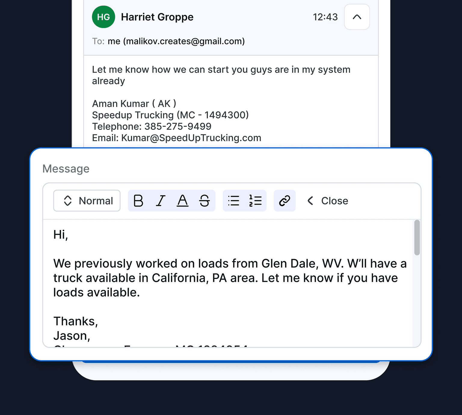 1-Click Email & Click-to-Call In DAT