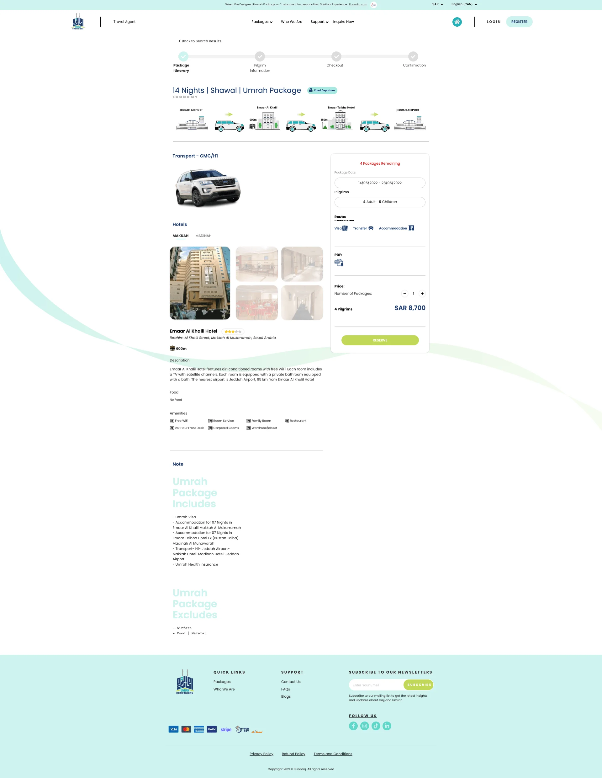 Custom Umrah travel agency Page Details Page Page designed by Dreams Agency, Mississauga, Ontario.