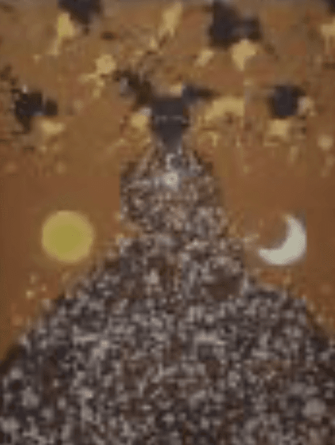 herd of sheep on road painting