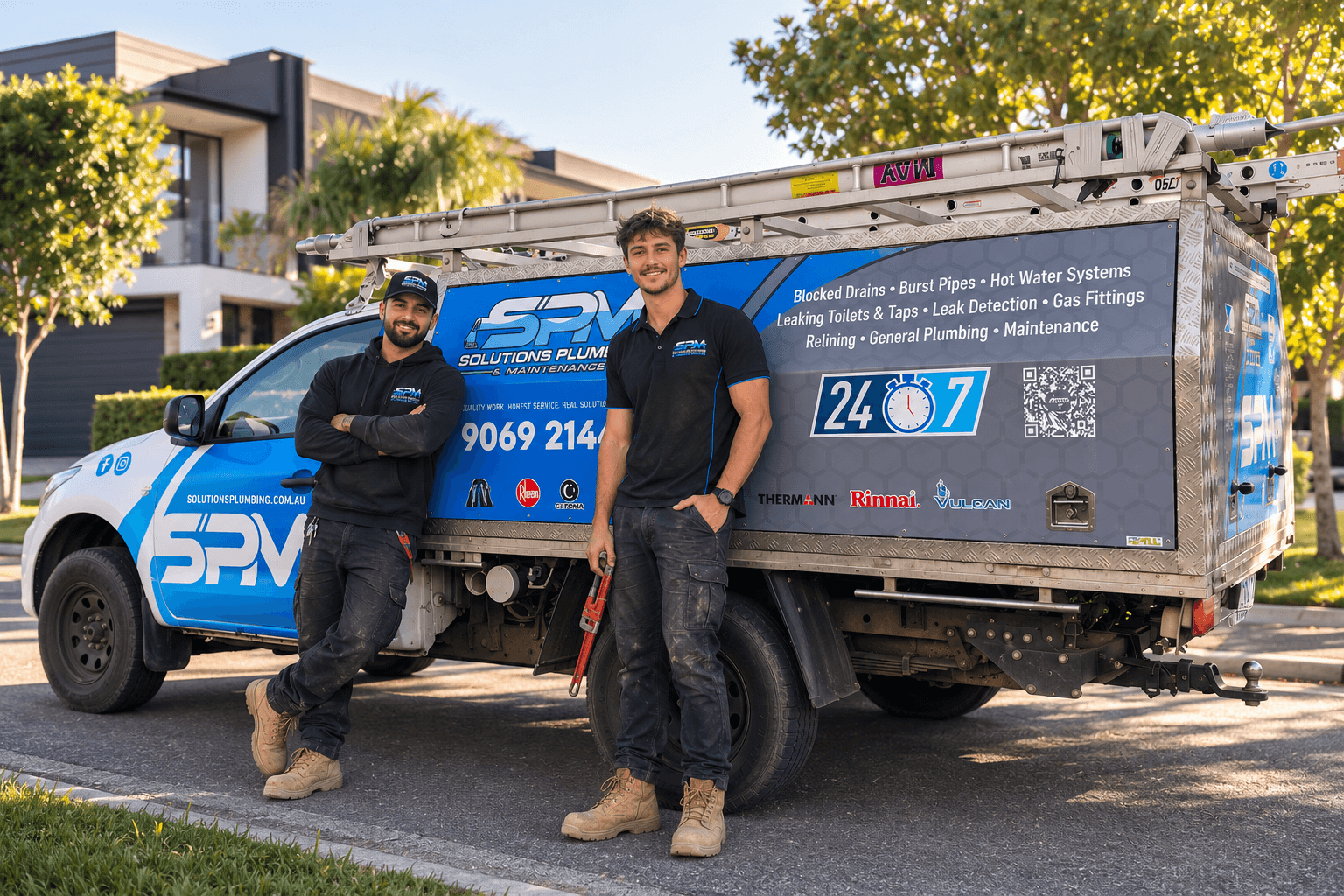 Local Plumber Melbourne technician holding pipe wrench for emergency plumbing and repair services