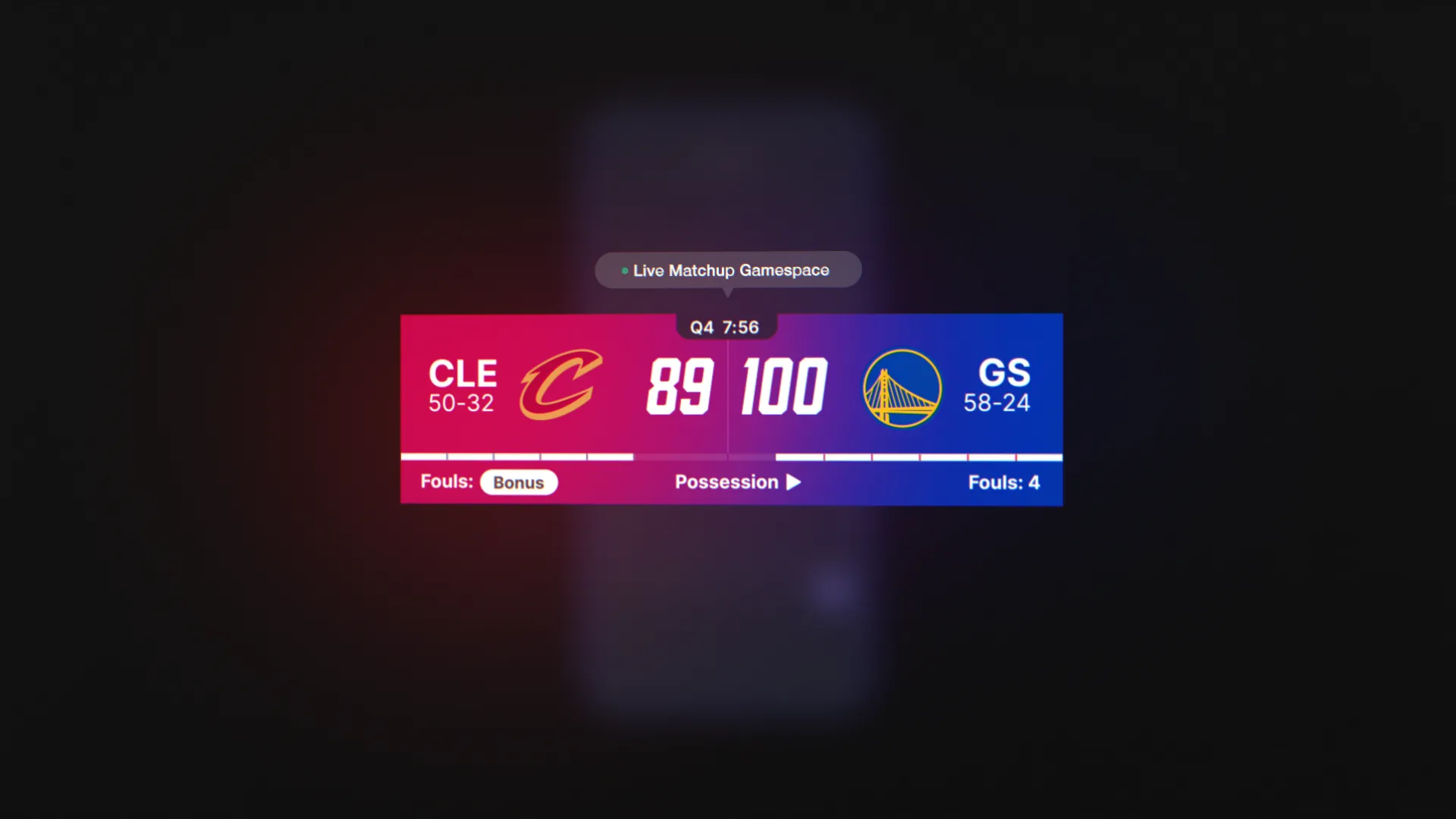 A smartphone displaying colorful light patterns in red and blue against a dark background.