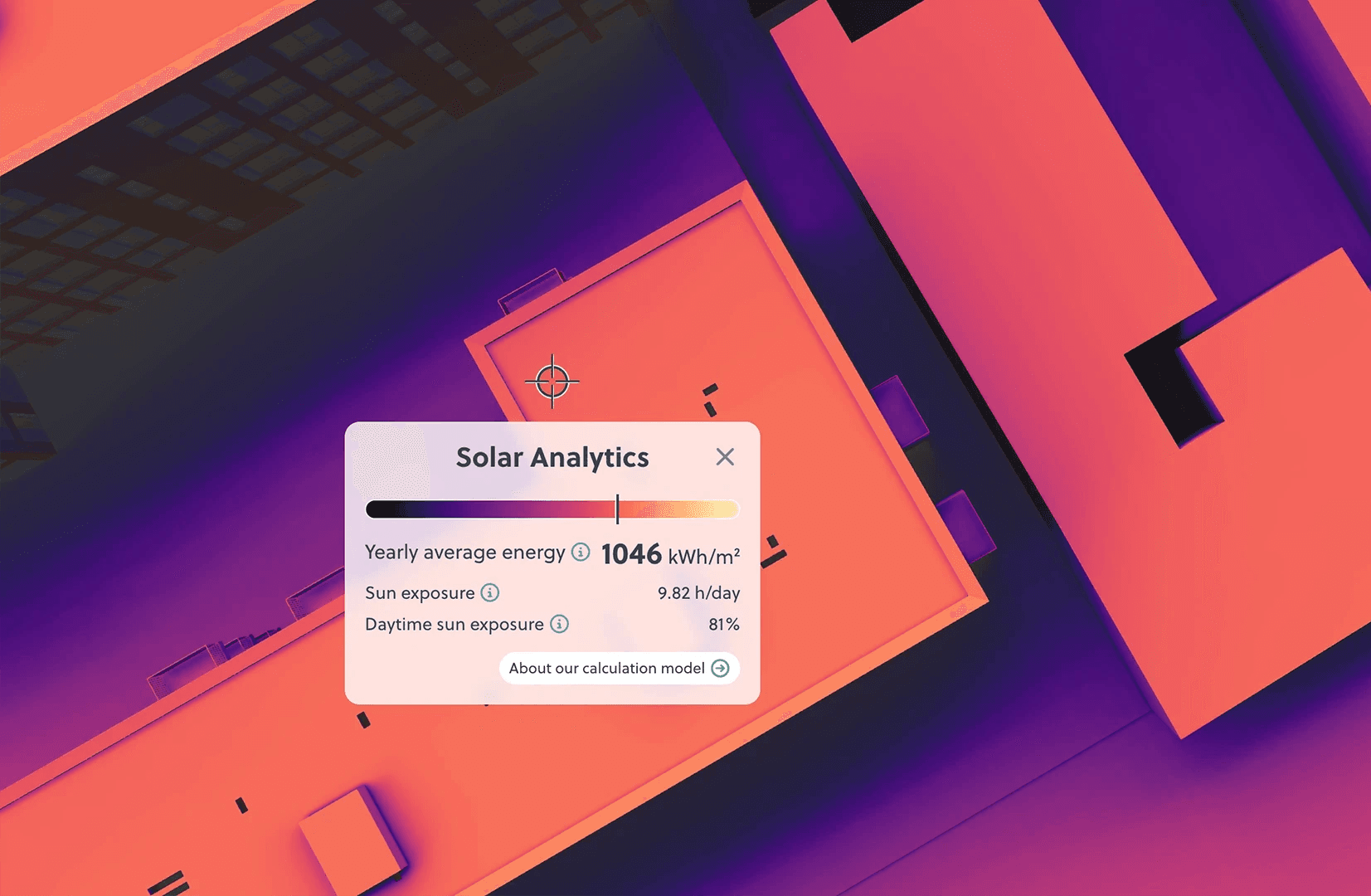 Photo de l'iPad sur la table avec une tasse de café et un dessous de table, montrant la carte d'irradiance Shadowmap 3D Solar Analytics