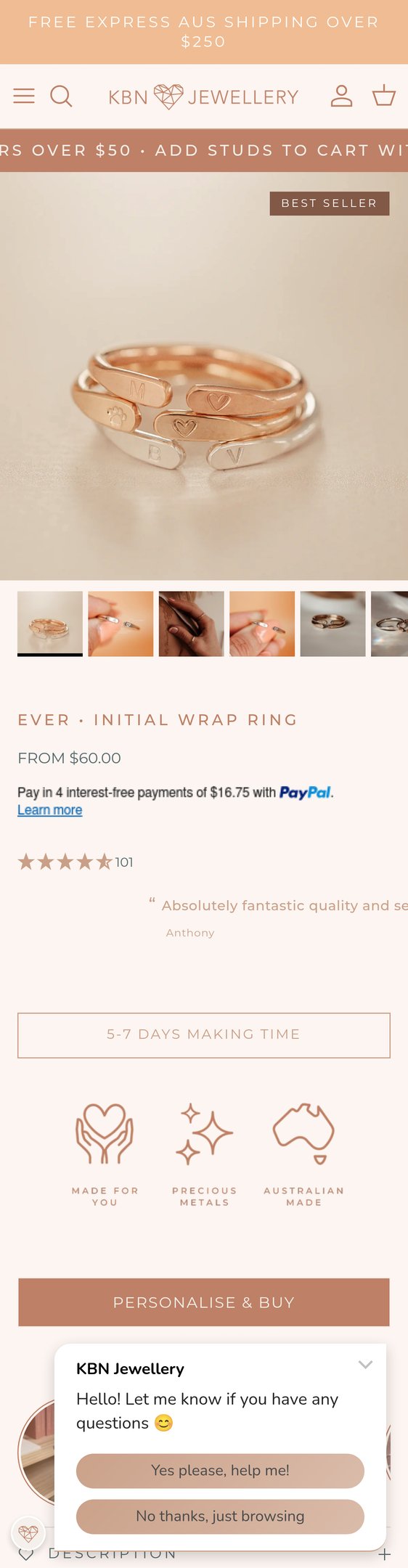 Jewelry product options include: ring for Ever Initial Wrap Ring | Simple Rings | Kellective by Nikki from KBN Jewellery.