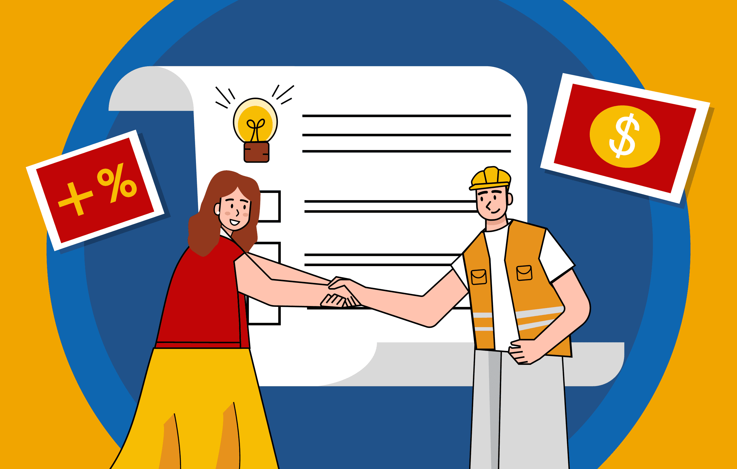 Illustration of professionals collaborating around growth metrics and agreements, representing a B2B demand and lead generation service.