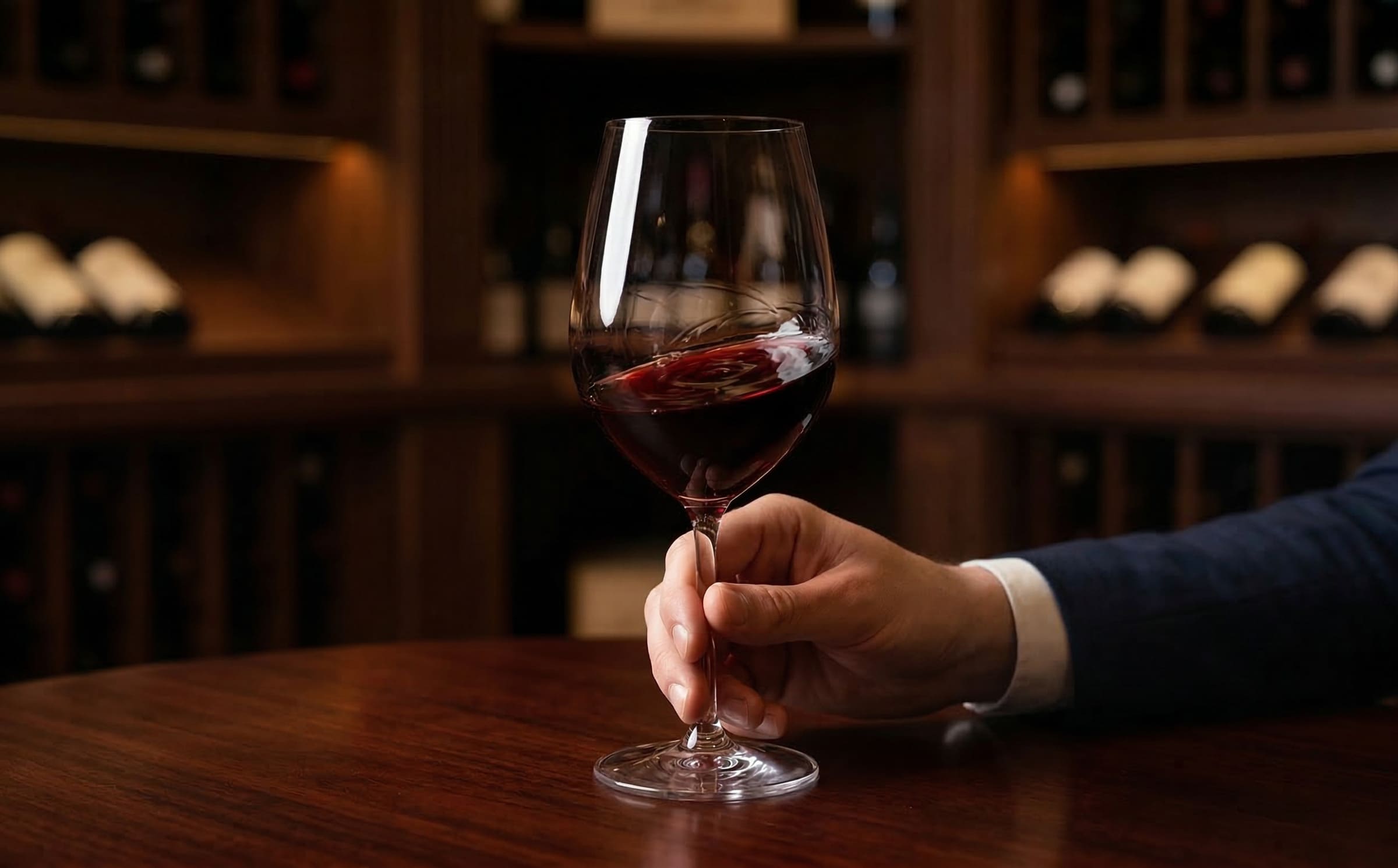 a person holding a wine glass in their hand