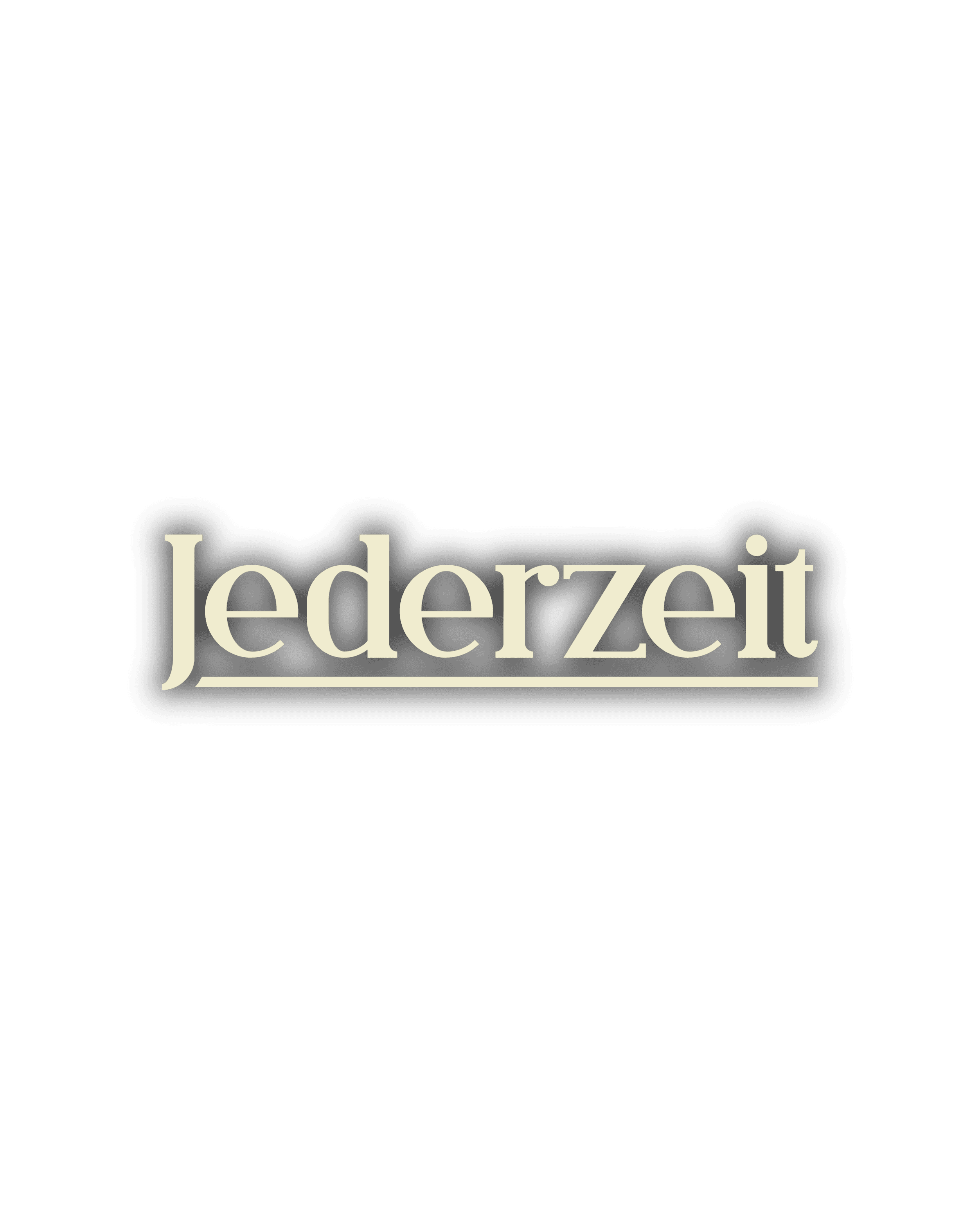 Jederzeit Cafe logo in dark Beige text on a eggdrop background, with an underline.
