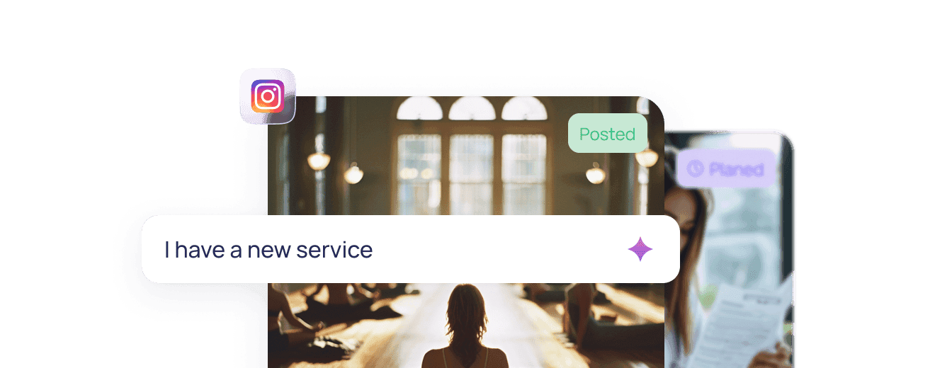 Image showing the Social media post generator prompt with yoga posts already posted in the background