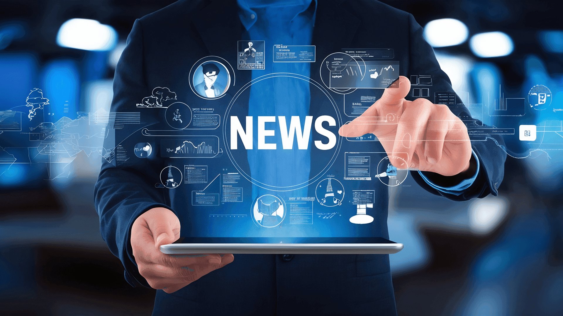 Person using a digital interface displaying the word ‘NEWS,’ symbolising adverse media monitoring in AML compliance.