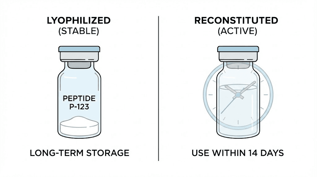 Lyophilized versus reconstituted peptide stability comparison