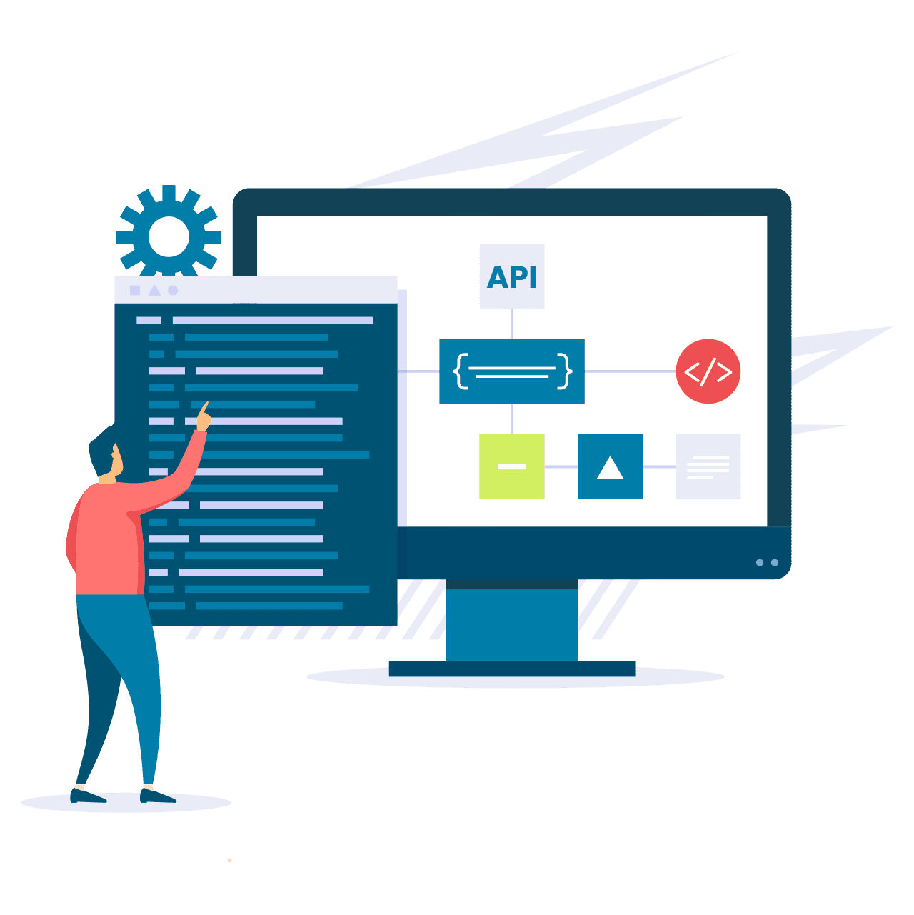 chermata stilizzata di Fluida che illustra l'utilizzo delle API per integrare la piattaforma con sistemi terzi.