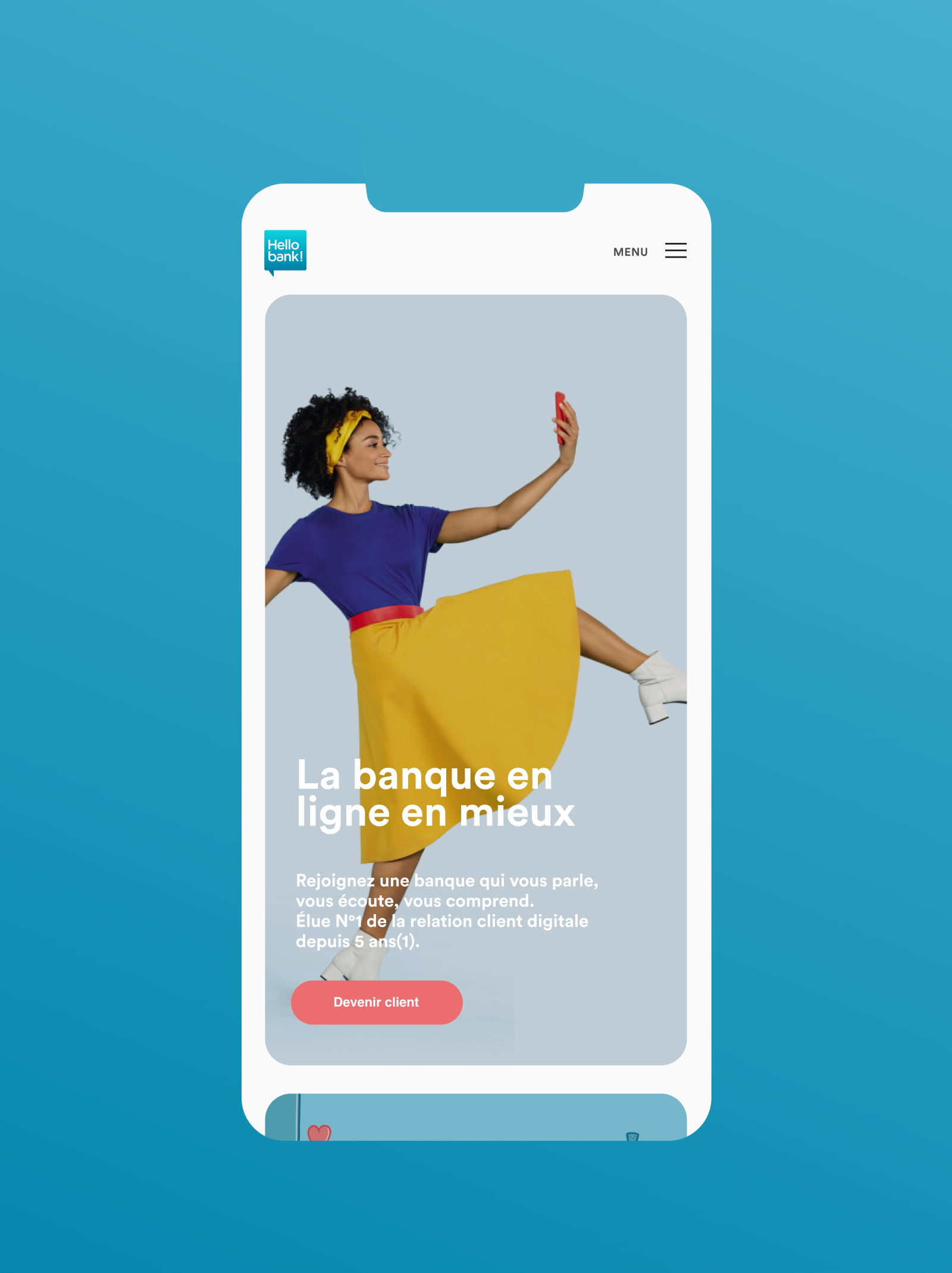 Mobile homepage of the Hello bank! website