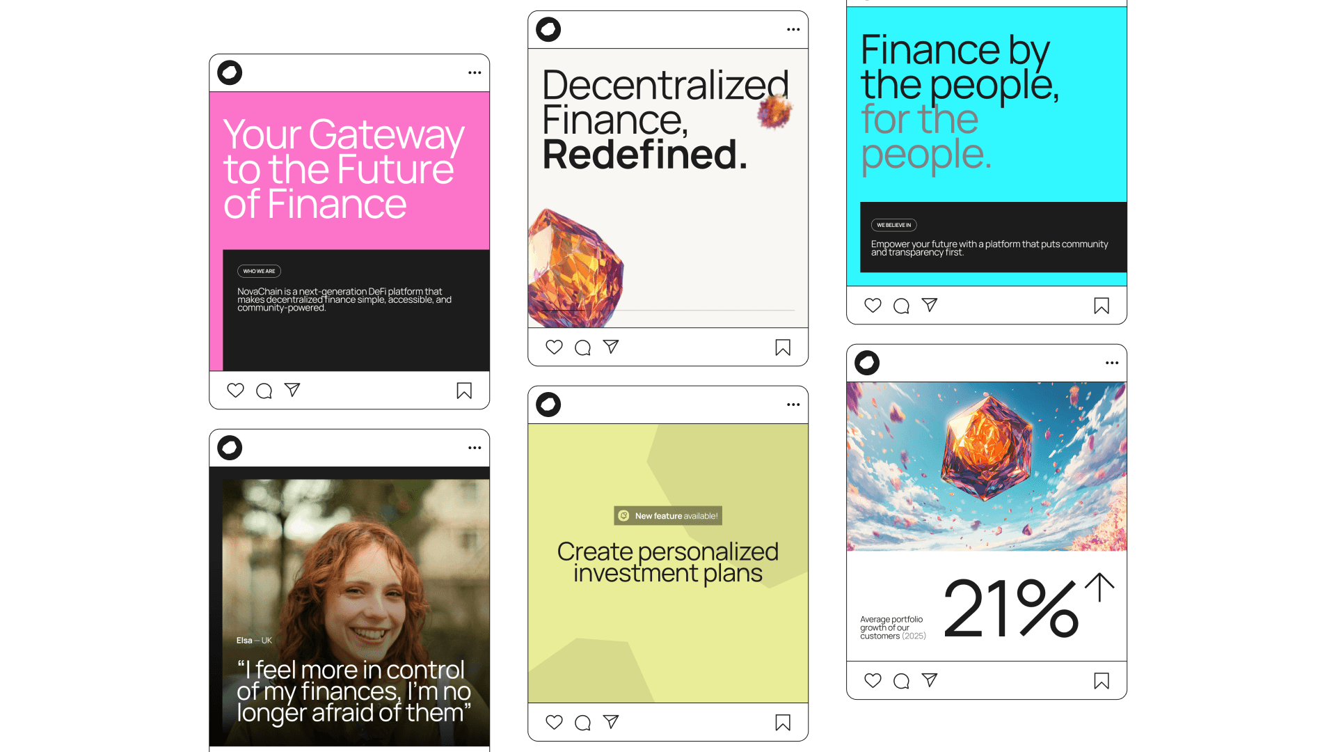 Design de posts Instagram, avec un fond bleu foncé et une typographie technologique