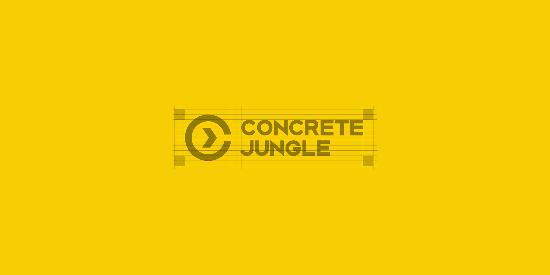 Concrete Jungle logo lockup with clear-space guides on a yellow background.