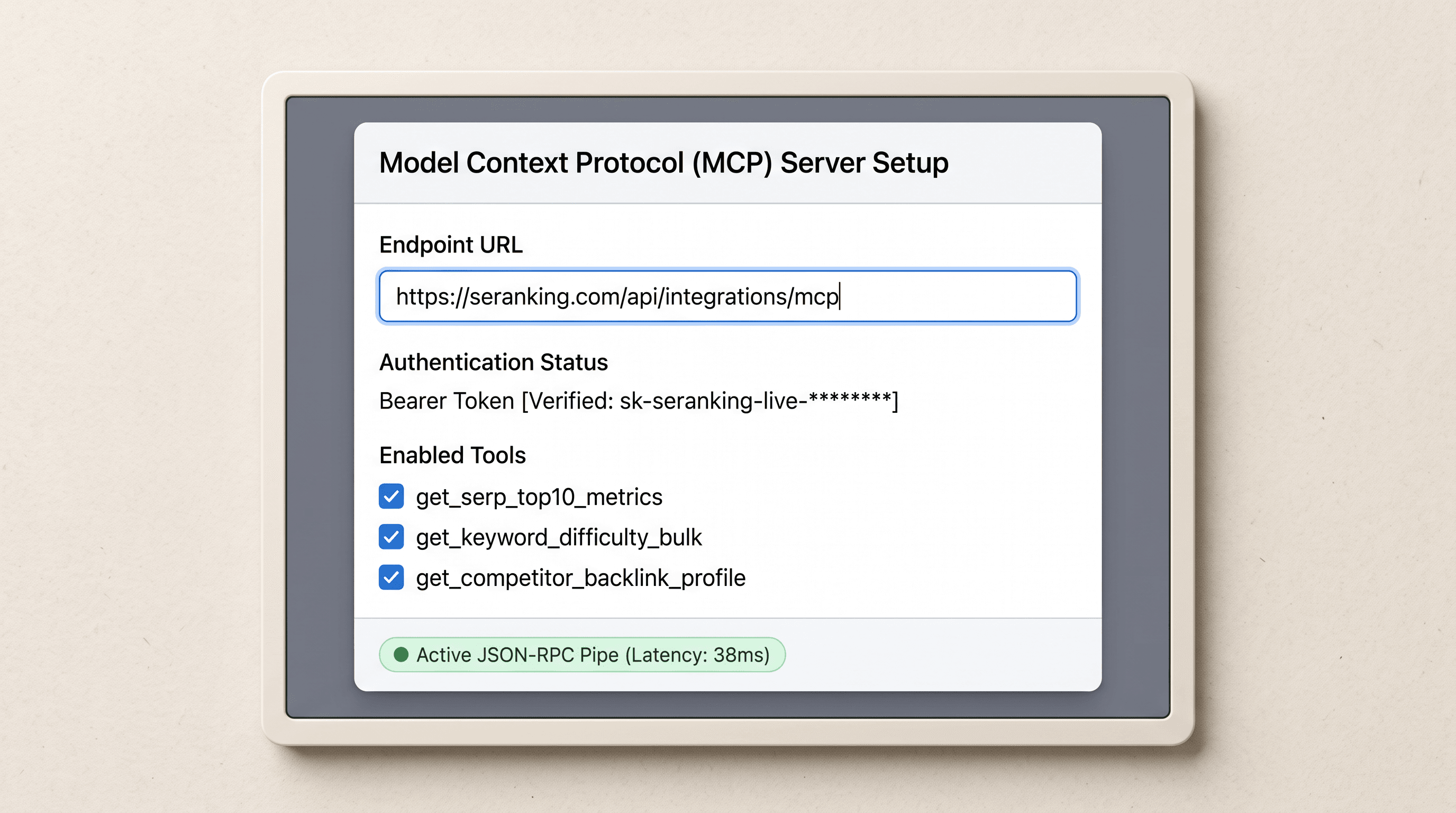 Teaching reconstruction of SE Ranking MCP server configuration interface connected to OpenAI developer endpoints