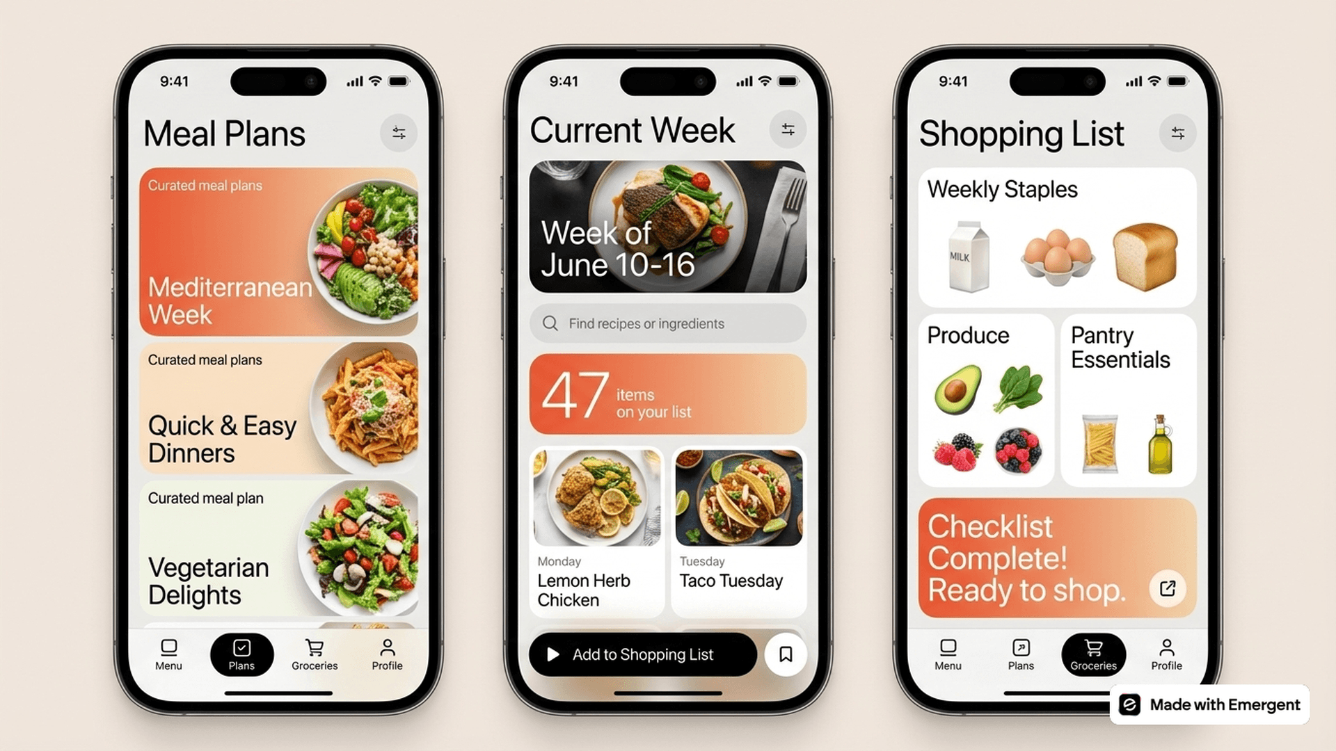 Meal Plan Shopping List App Made with Emergent