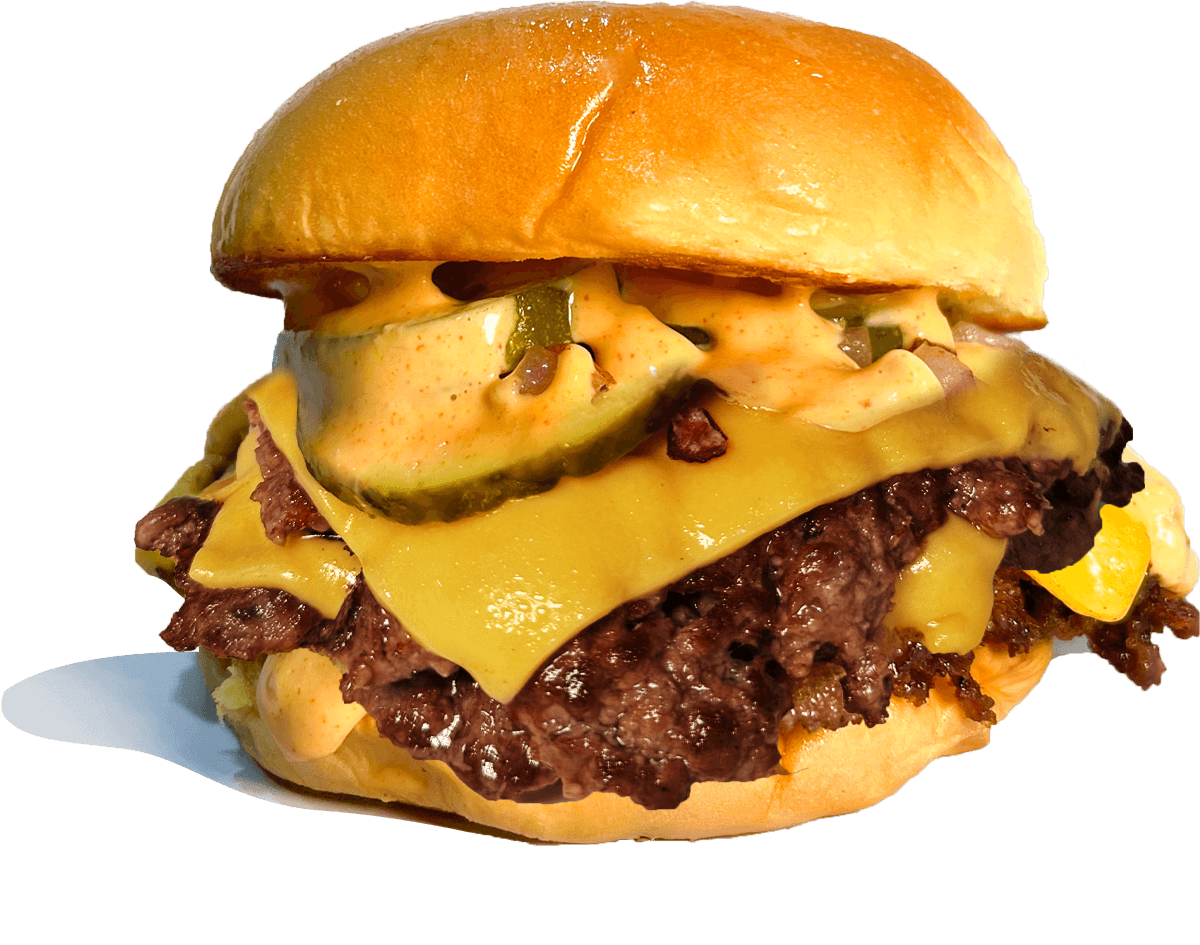 Son of a Bun halal smash burger with melted cheese, pickles and house sauce