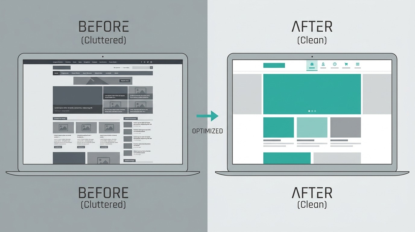 Whitespace im Webdesign: cluttered Layout im Vergleich zu aufgeräumtem Weißraum Layout
