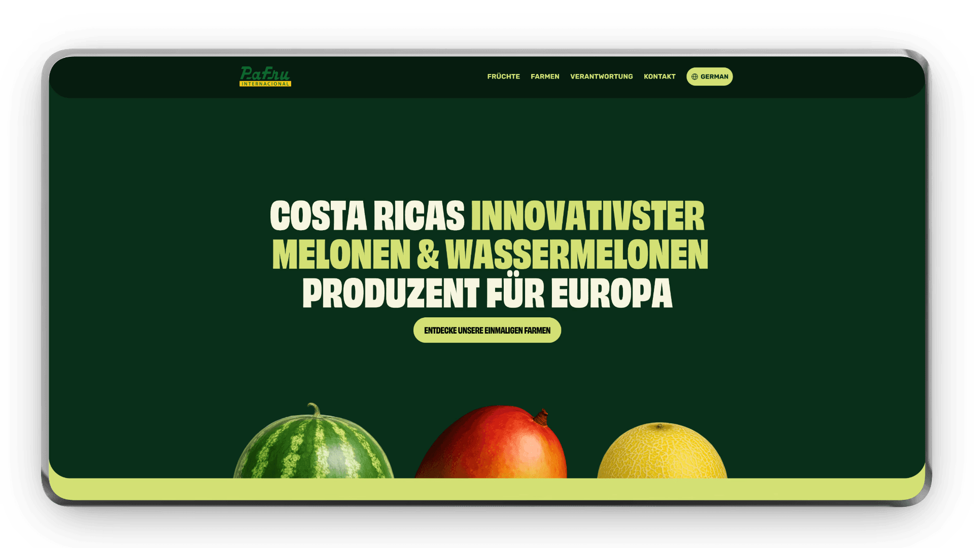 Erfolgreiche Website von HORUS Studios für Pafru Internacional SA aus Costa Rica