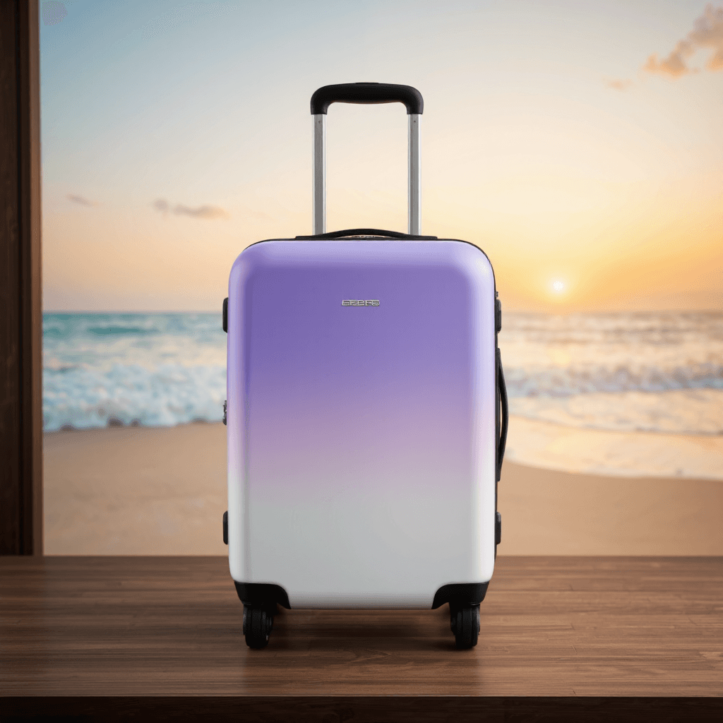 product photography of a suitcase with a gradient design, suitable for travel