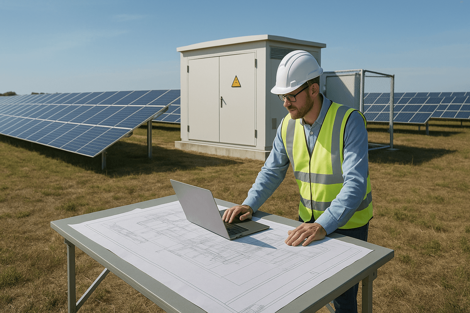 renewable energy engineerg planing the project of solar panels farm