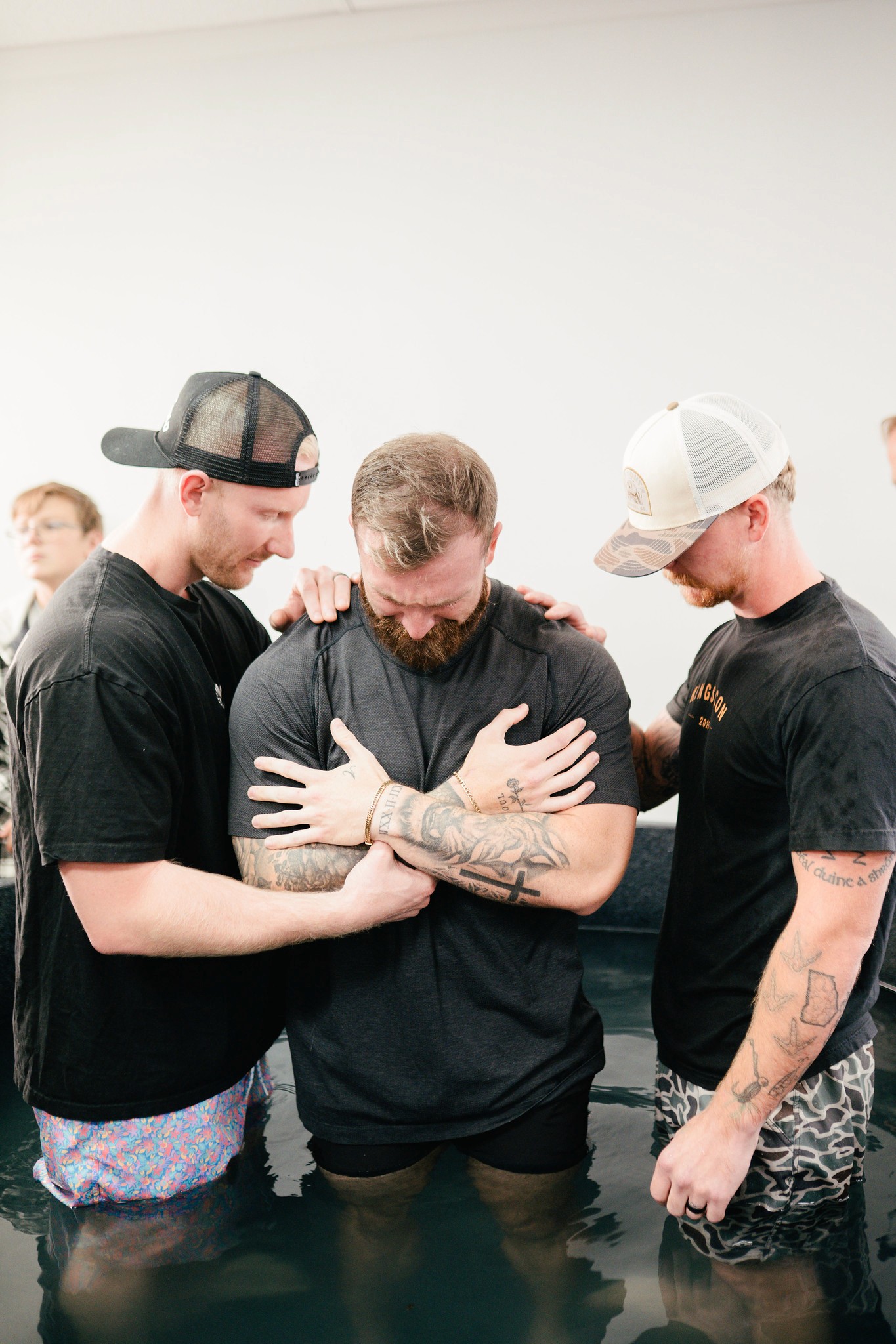 Two friends hugging each other.