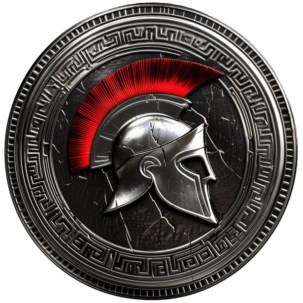 a spartan helmet with red tail engraved into a greek silver coin