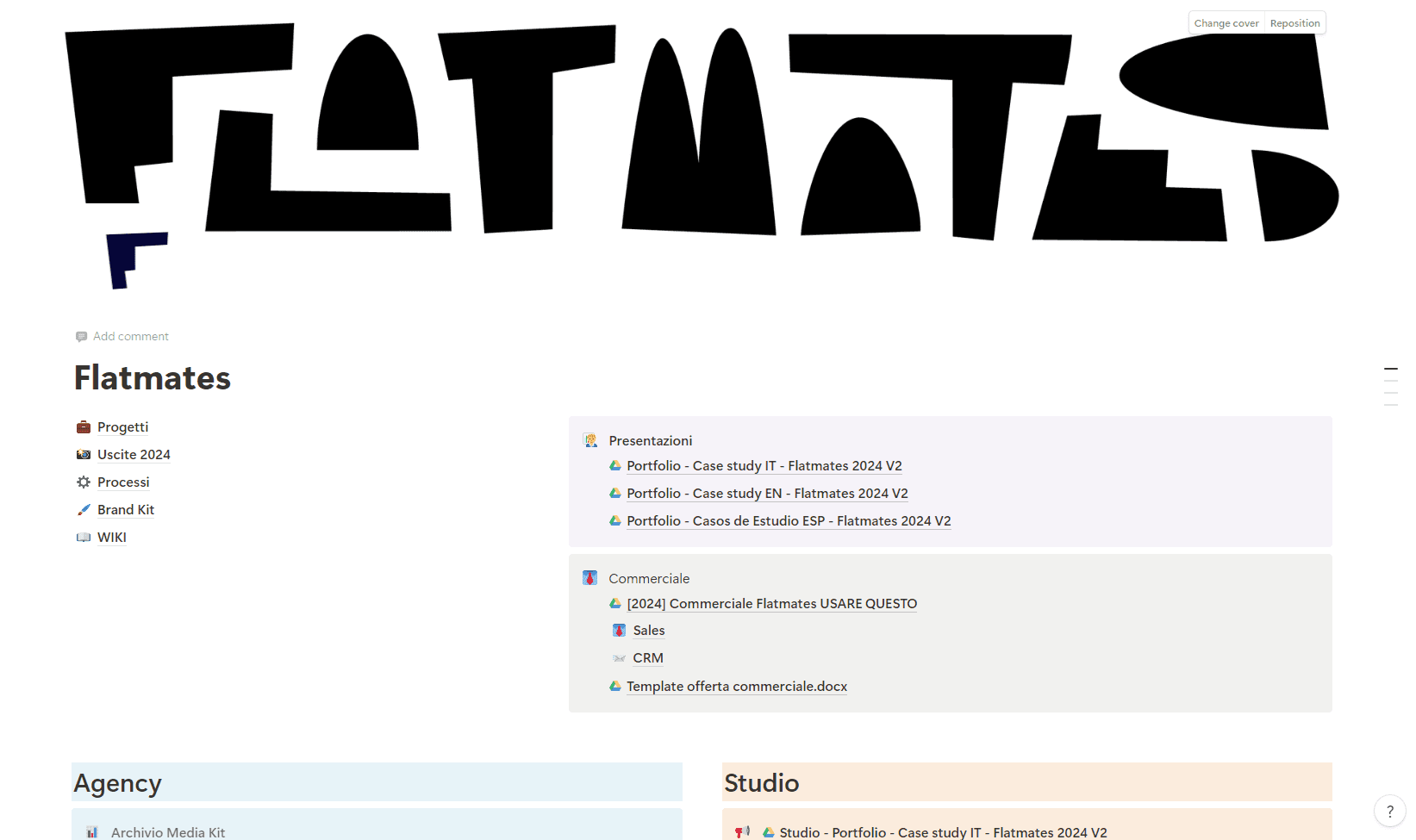 La home del vecchio sistema di Flatmates su Notion