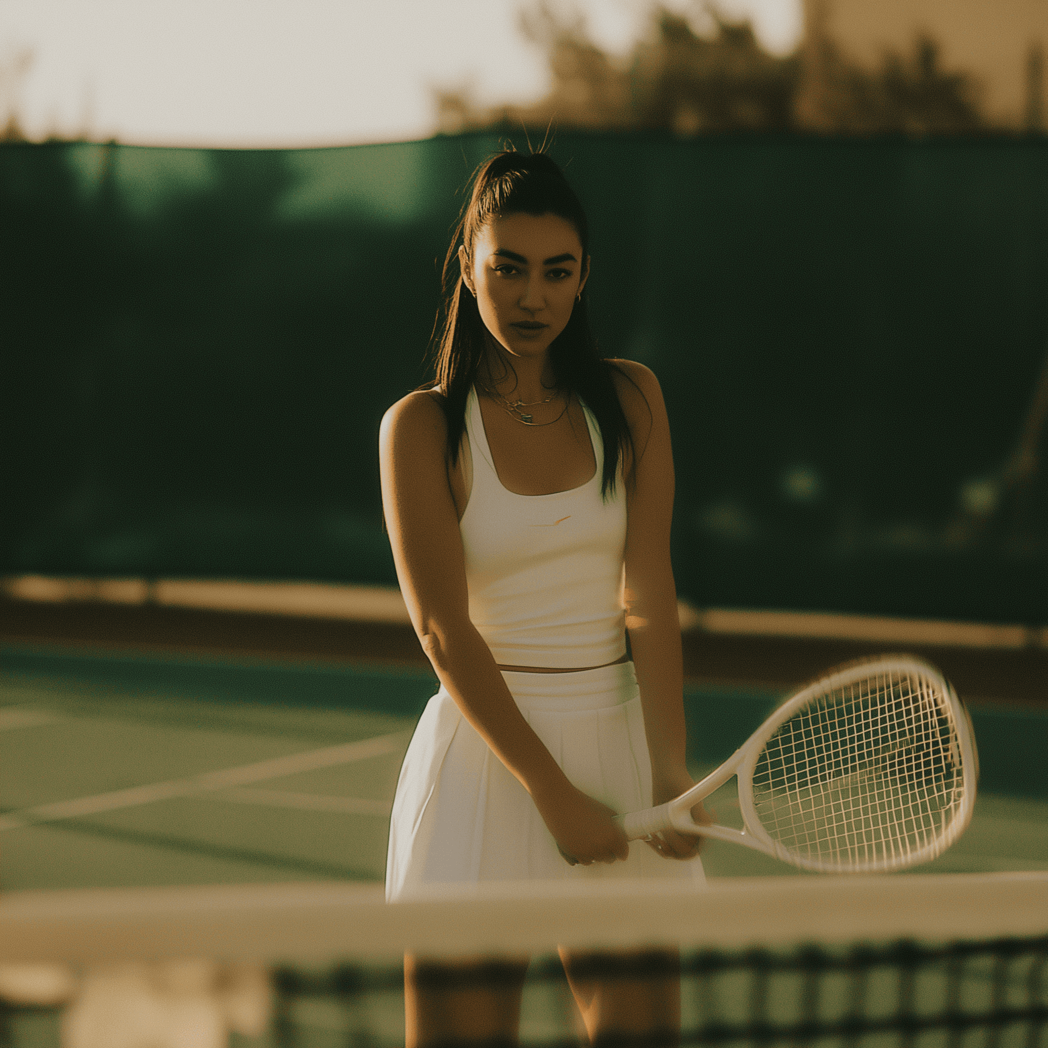Women with tennis bracket in playground portrait