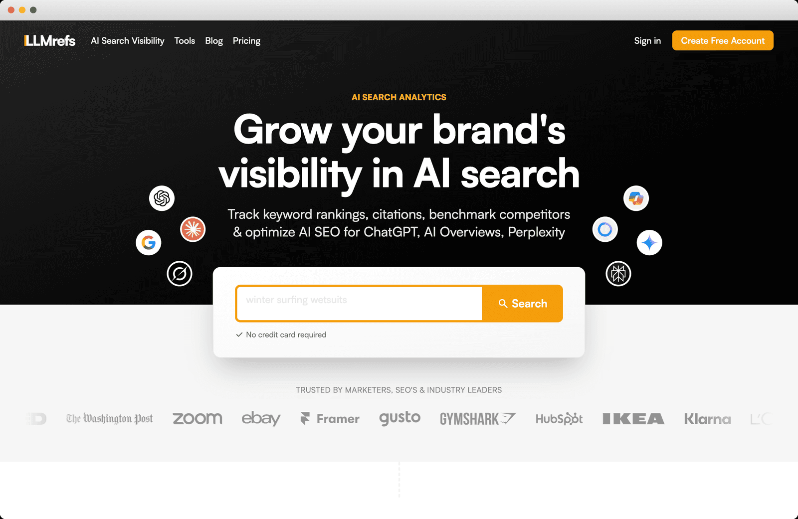 LLMrefs homepage, Grow your brand's visibility hero