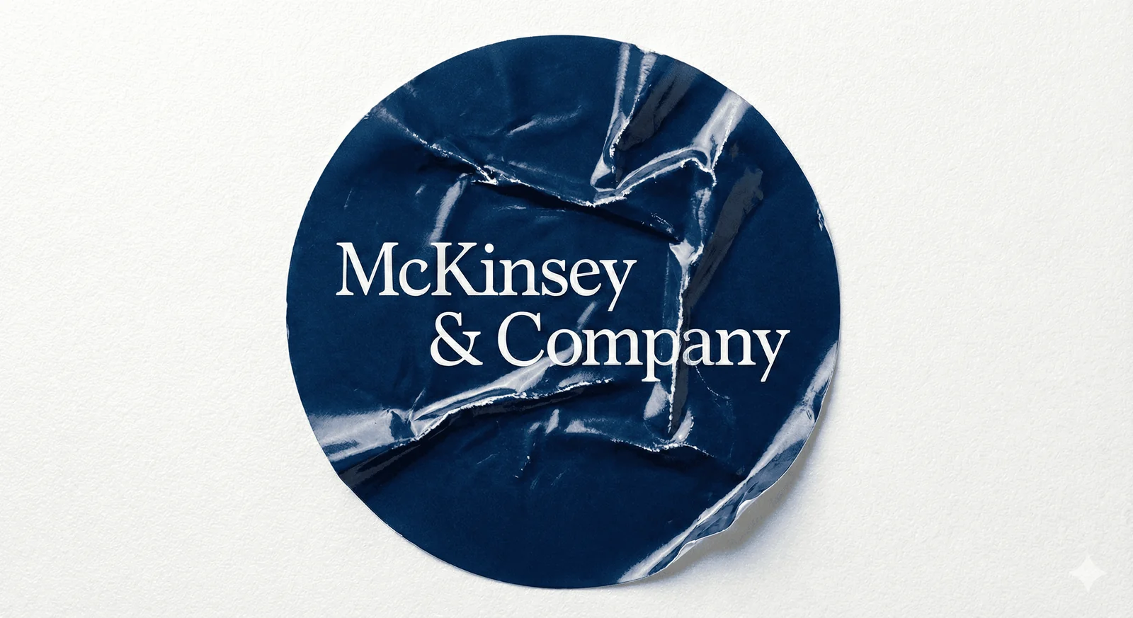The McKinsey and Company logo printed on a crumpled navy circle