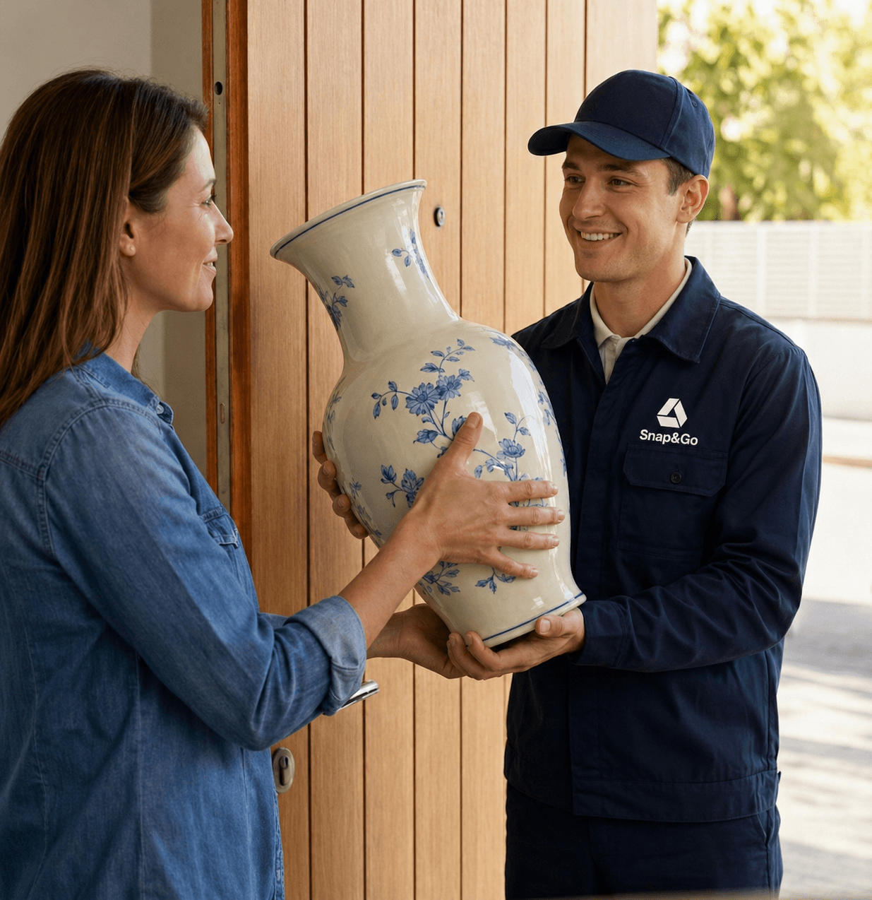 Le livreur de mytpk remet un vase fragile